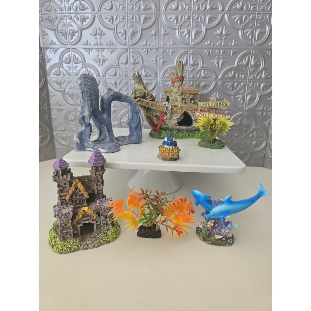 7 pc Aquatic Decor Bundle 7" Pirate Ship for Fish Tank
